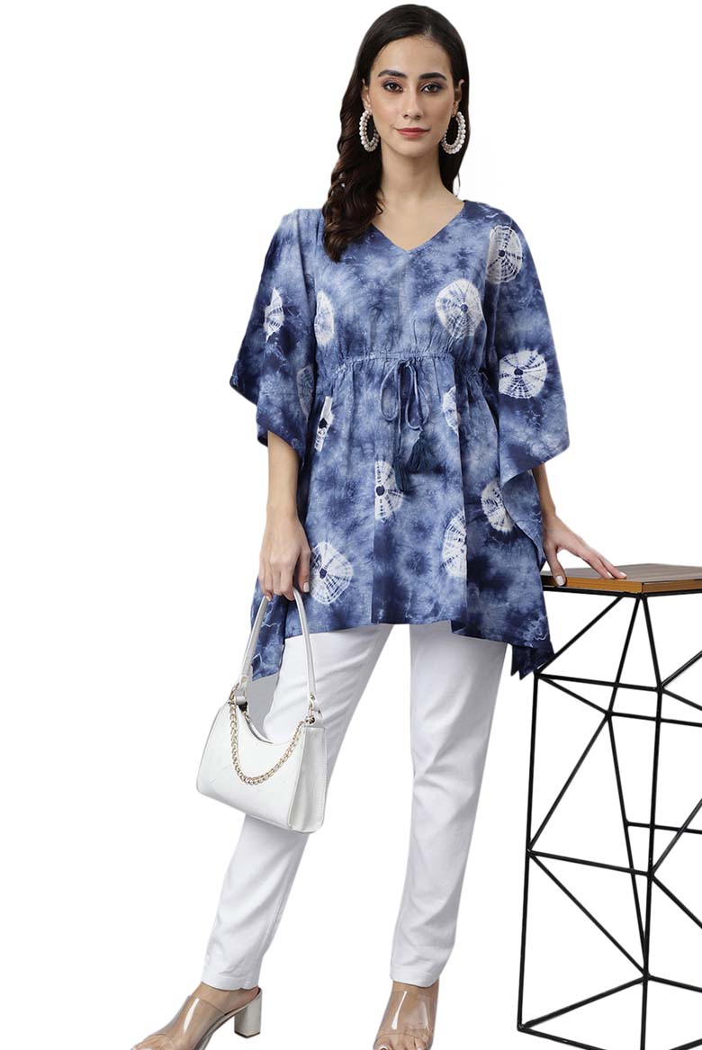 Navy Blue Cotton Tie dye Kaftan Kaftan Tunic - Image 3