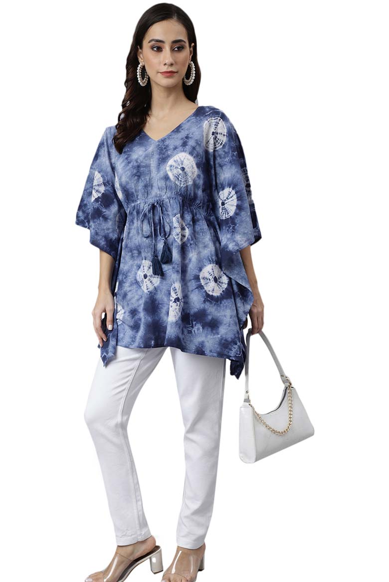 Navy Blue Cotton Tie dye Kaftan Kaftan Tunic - Image 4
