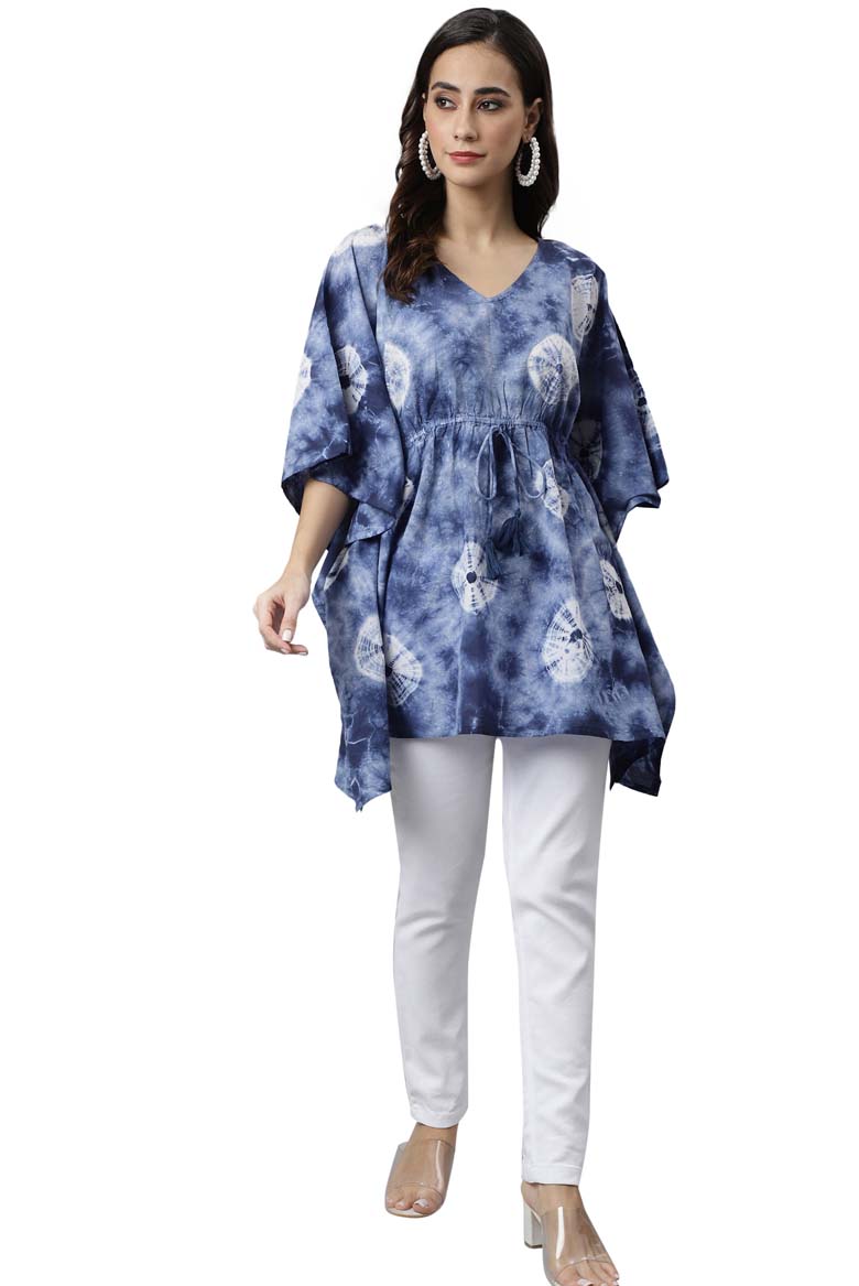 Navy Blue Cotton Tie dye Kaftan Kaftan Tunic - Image 5