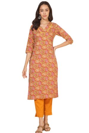 Multicolour Cotton Floral Straight Kurta