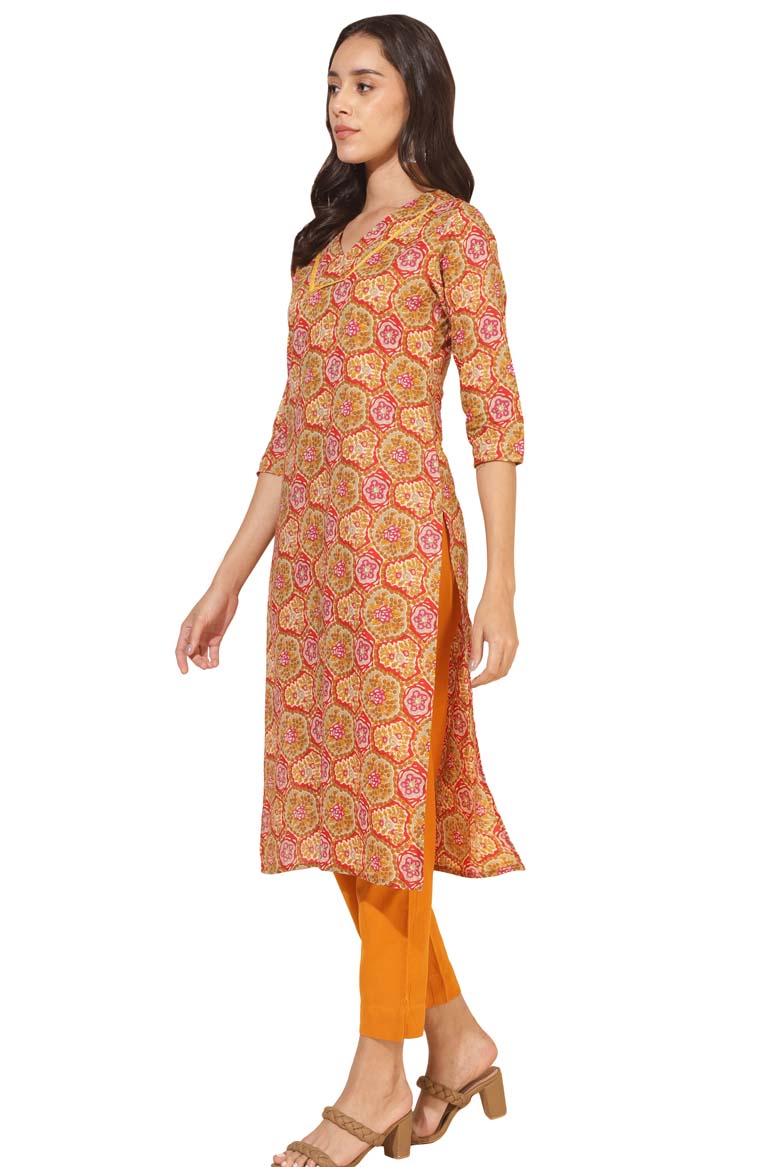 Multicolour Cotton Floral Straight Kurta - Image 2