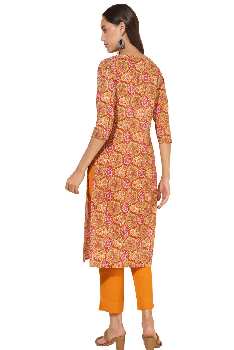 Multicolour Cotton Floral Straight Kurta - Image 3