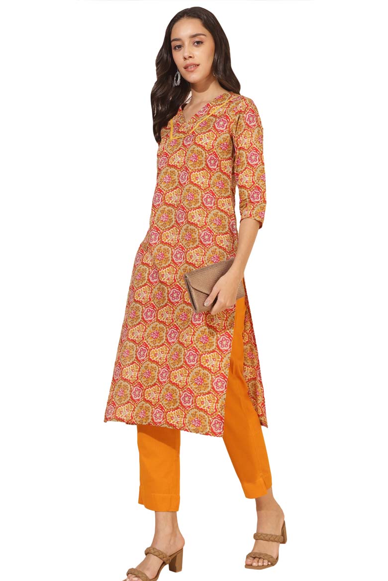 Multicolour Cotton Floral Straight Kurta - Image 5