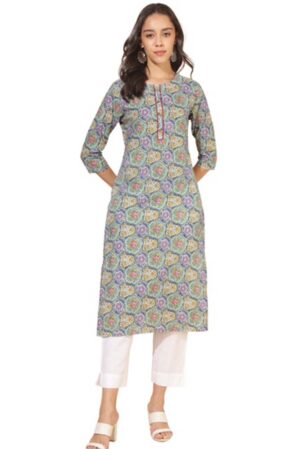 Multicolor Cotton Printed Straight Kurta