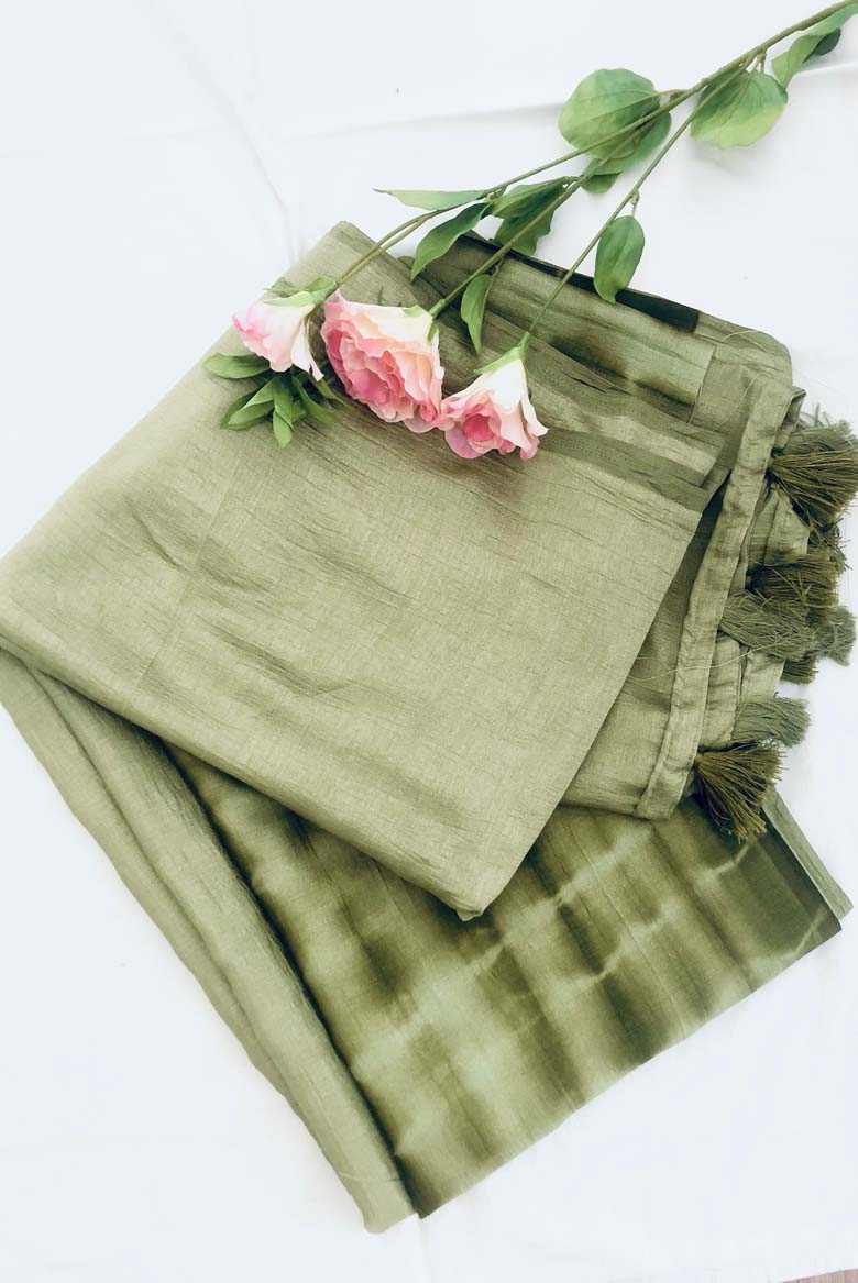 Tranquil beauty Dusty Green Vichitra Silk Saree (Color Dusty Green) - Image 3