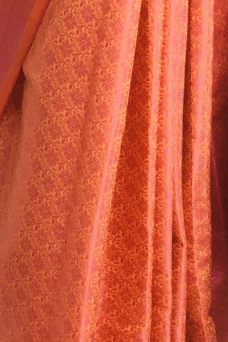 Orange color Banarasi Silk Saree with Unstiched Blouse piece - Image 3