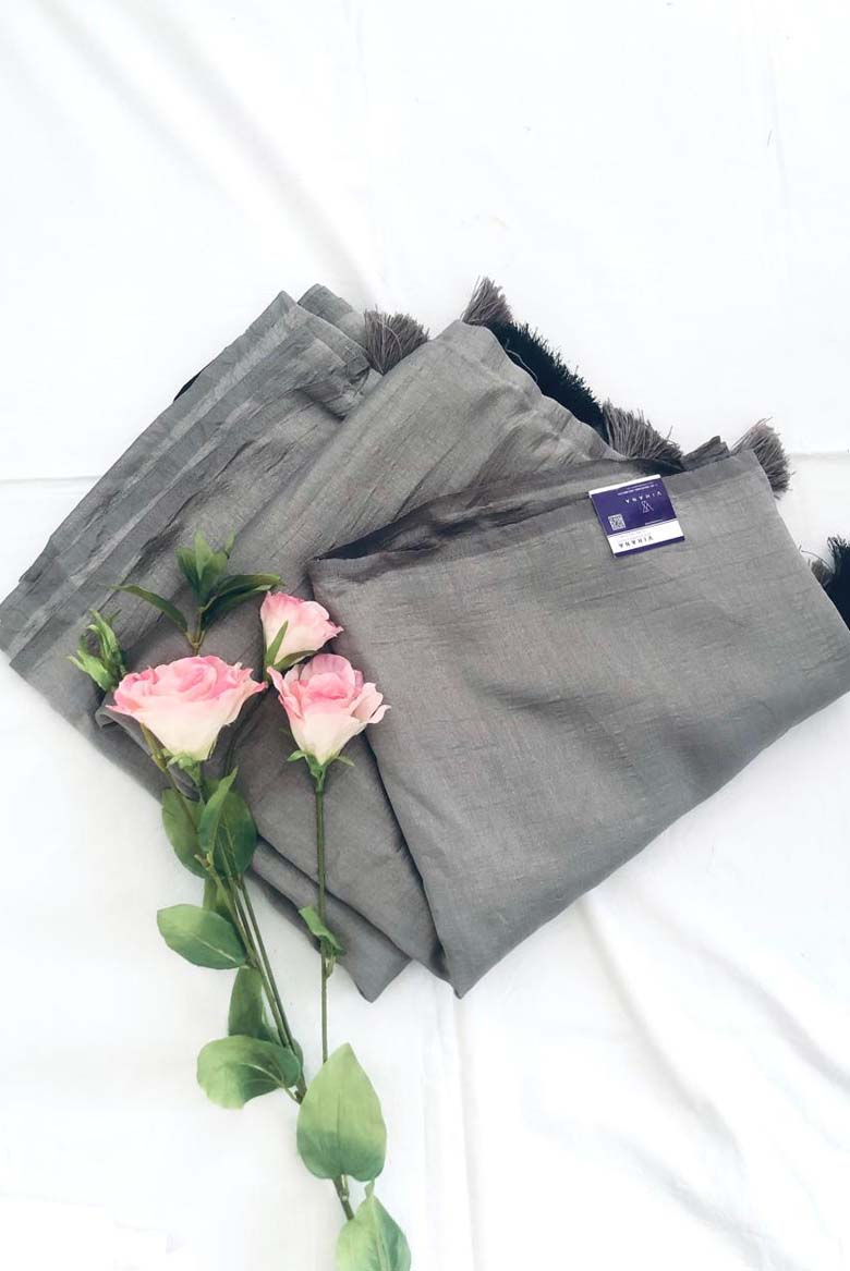 Vichitra Silk Saree with Unstiched Blouse Piece (Color- Stone Grey) - Image 2