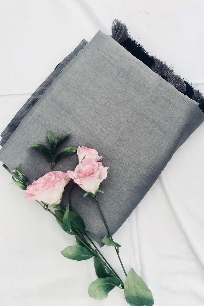 Vichitra Silk Saree with Unstiched Blouse Piece (Color- Stone Grey) - Image 3