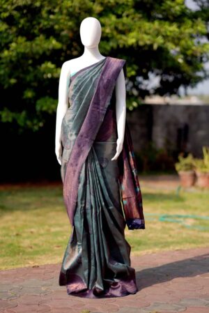 Green grandeur Kanjeevaram semi silk Saree with unstiched running blouse ( color - Green)