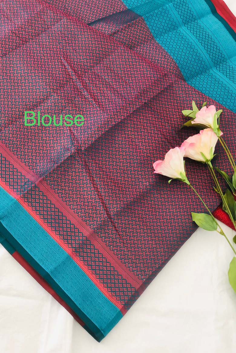 Brick Red Banarasi Silk Saree with Unstitched Blouse piece - Image 5