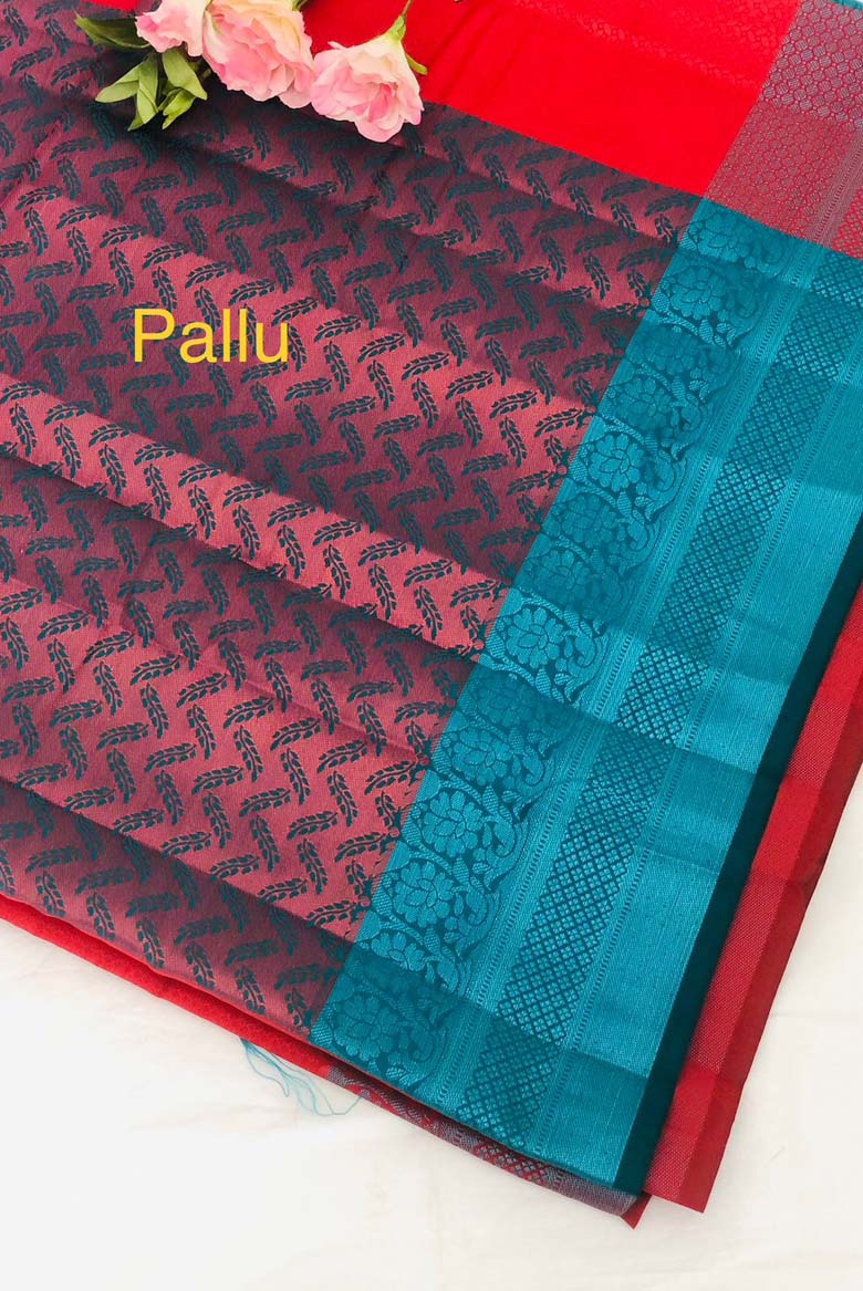 Brick Red Banarasi Silk Saree with Unstitched Blouse piece - Image 6