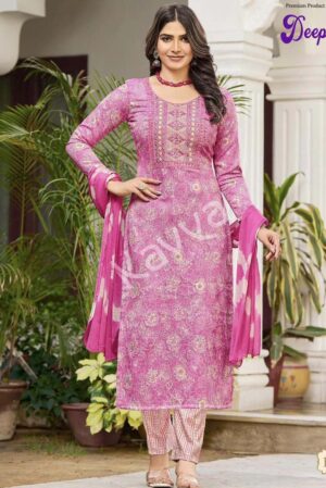 Premium-quality Rayon capsule Kurta set with Top, Bottom and Nazleen Dupatta (Color: Rose Pink)