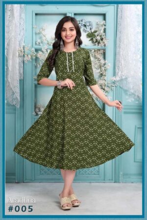 Rayon Printed Kurti Top (Color- Henna Green)