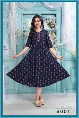 Rayon Printed Kurti Top ( Color-Dark Blue )