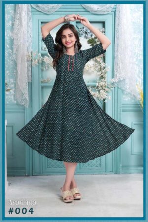 Rayon Printed Kurti Top (Color- Green)