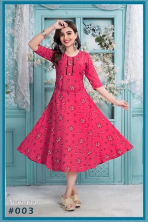 Rayon Printed Kurti Top (Color- Pink)