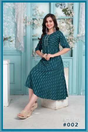 Rayon Printed Kurti Top (Color- Peacock Blue)