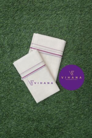 Puliyilakara Set Mundu with Thin Magenta Kara