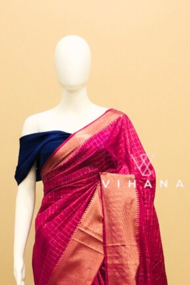 Magenta Mangalagiri Kota Silk Saree - Image 2