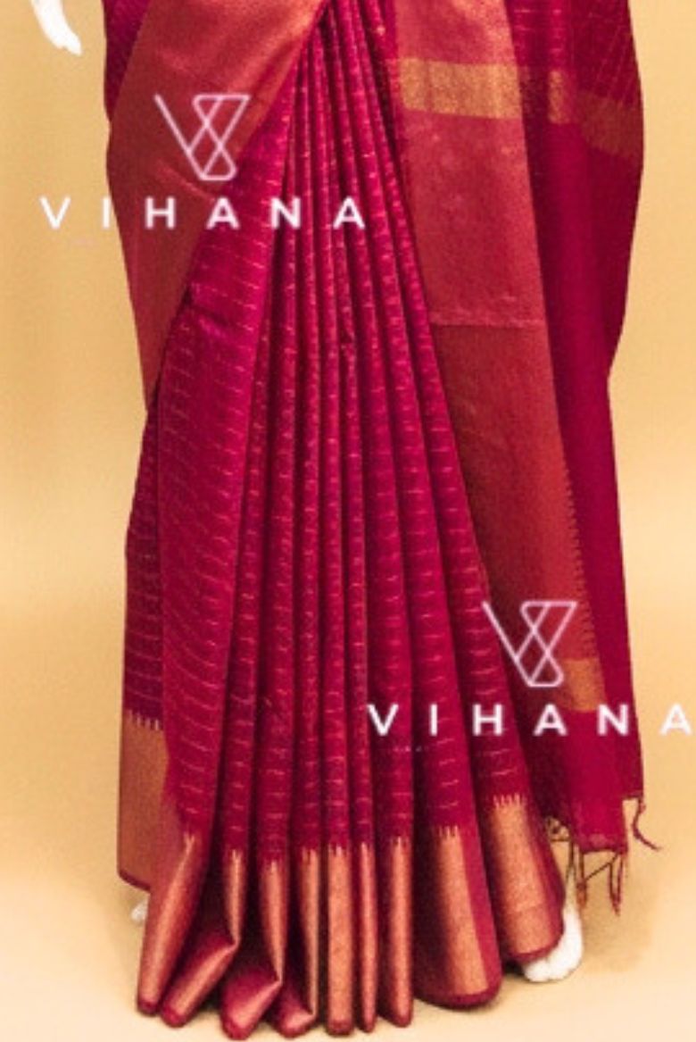Magenta Mangalagiri Kota Silk Saree - Image 3
