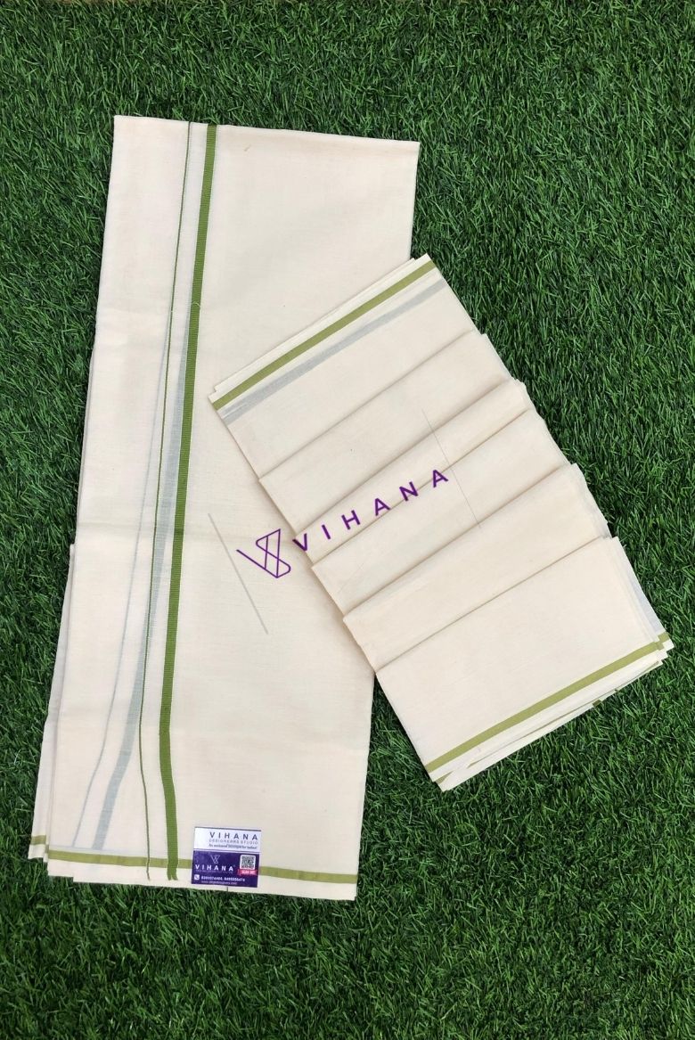 Parrot Green Puliyilakara Set Mundu - Image 2