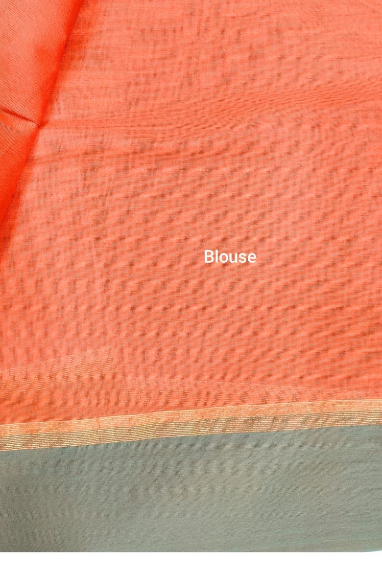 Rust Orange Pure Handloom Soft Cotton Saree - Image 3