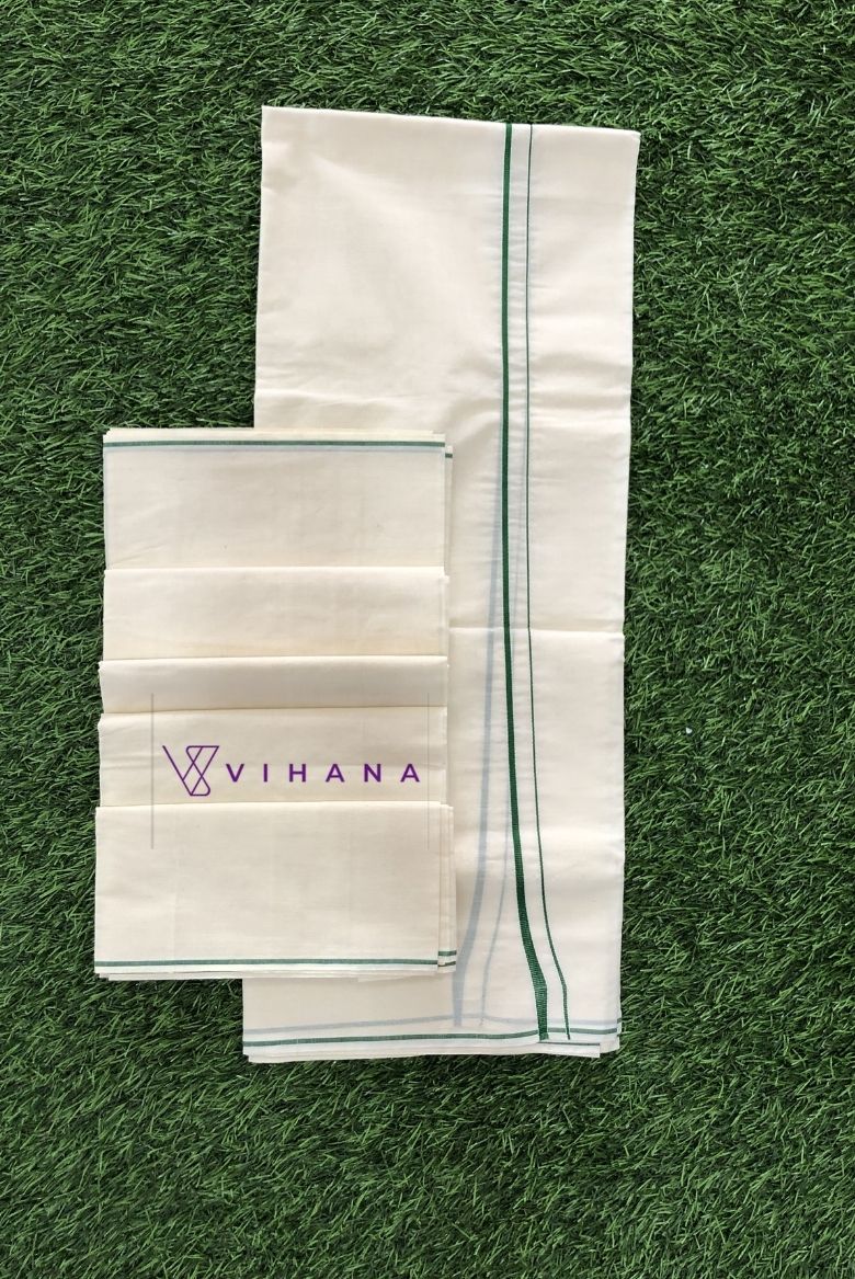 Puliyilakara Set Mundu with Thin Green Kara - Image 2