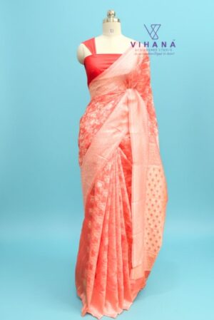 Peach Cotton Linen Saree