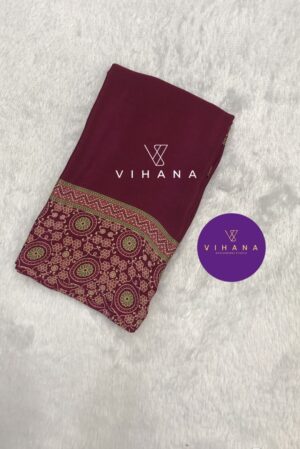 Magenta Semi Modal Silk Saree with Ajrakh Border