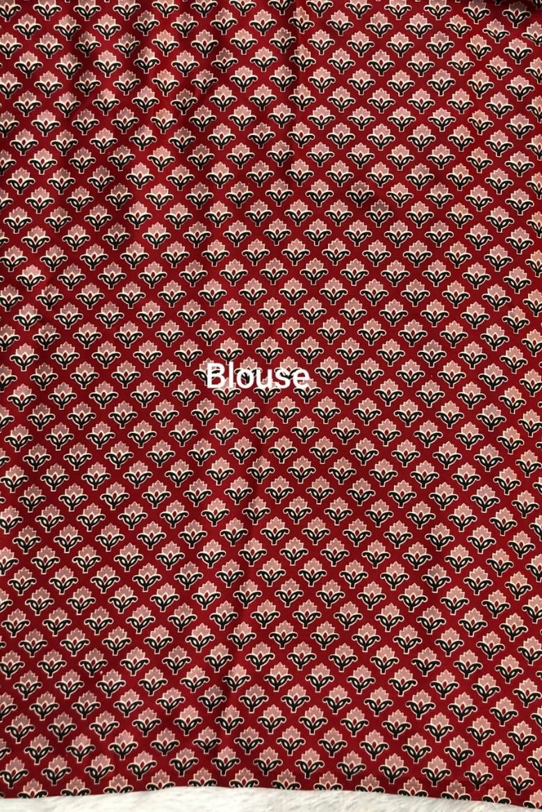 Black and Red Combination Ajrakh Print Satin Modal Silk Saree - Image 4