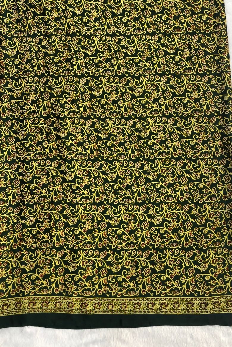 Green Ajrakh Print Satin Modal Silk Saree - Image 3