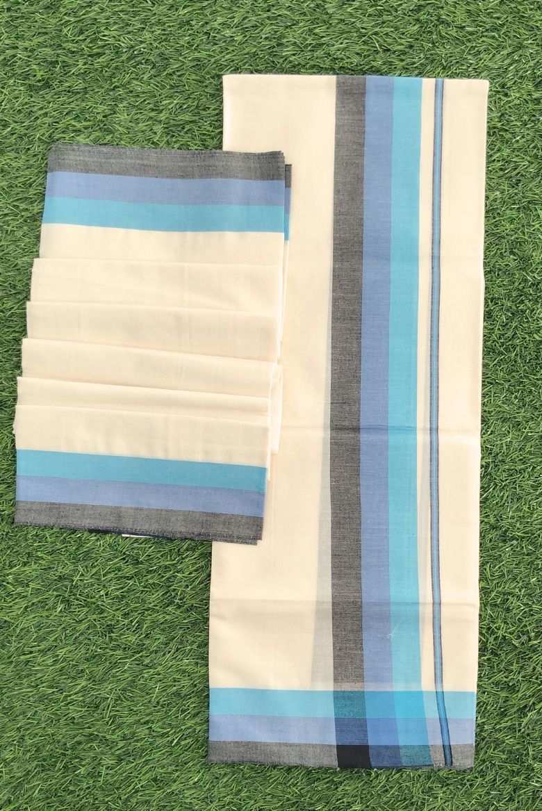Elegant Mulloth Set Mundu with Multi colored Stripes Border Designs - Image 2