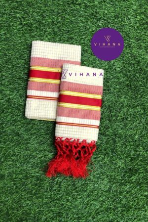 Classic Kerala Set Mundu with Red and Gold Border