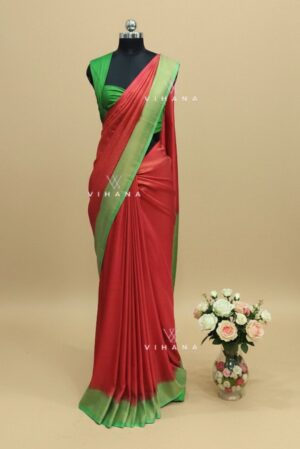 Perfect Red and Green Soft Semi Silk Saree