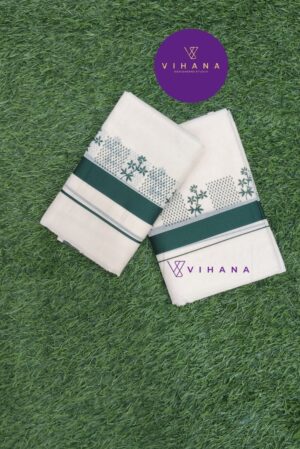 Kerala Cotton Set Mundu with Bottle Green Kara