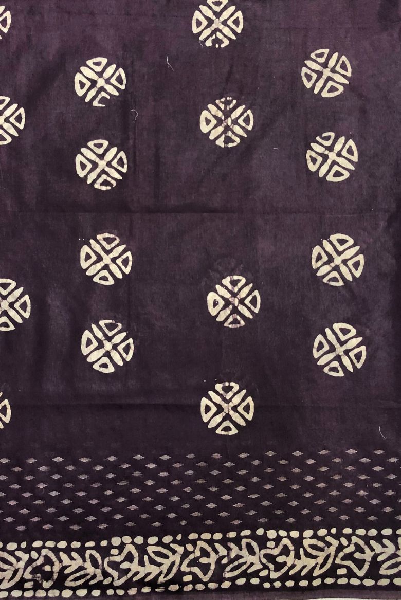 Dark Wine Kota Silk Katwar Batik Print Saree - Image 3