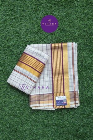 Kerala Cotton Set Mundu with Classic Check and Rich Kasavu Border