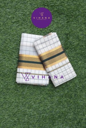 Kerala Cotton Set Mundu with Classic Check and Rich Kasavu Border