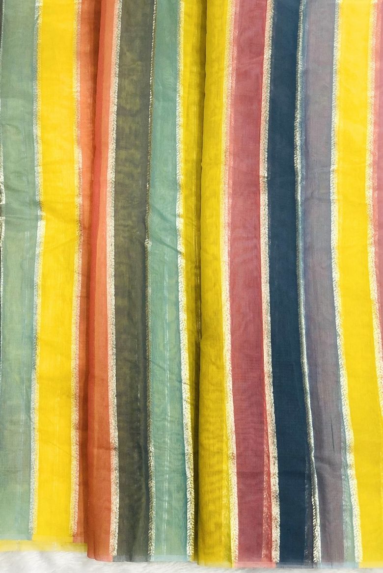 Multicolor Cotton Saree Striped woven Design with Blouse Piece - Image 2