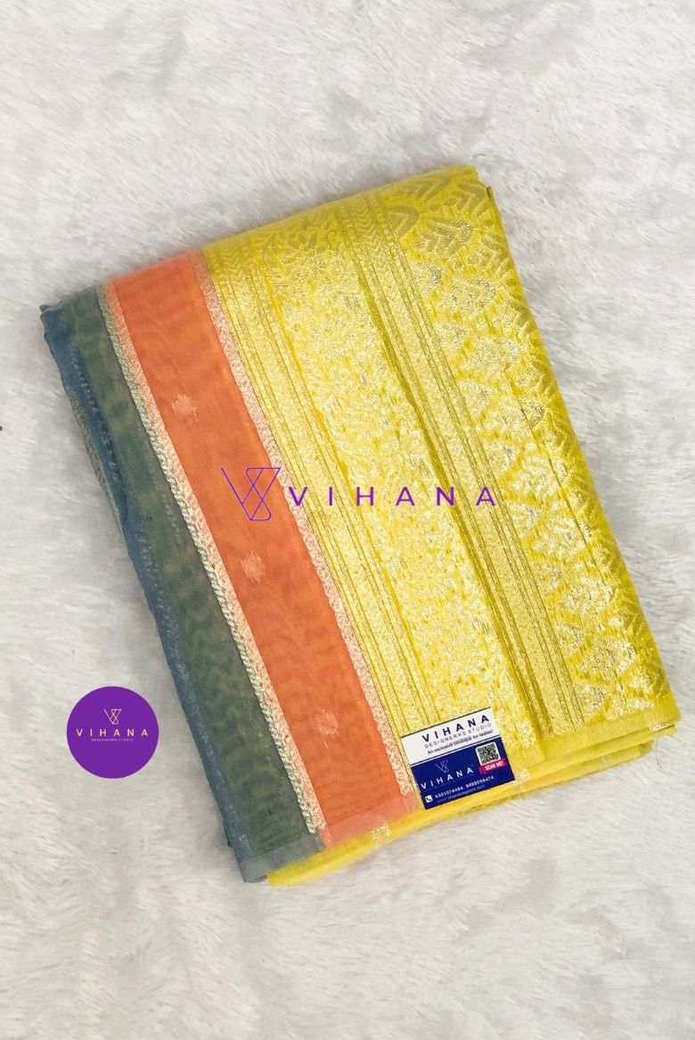 Multicolor Cotton Saree Striped woven Design with Blouse Piece