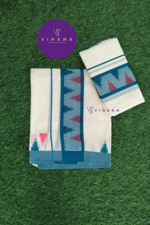 Kerala Cotton Set Mundu with Ikat Border