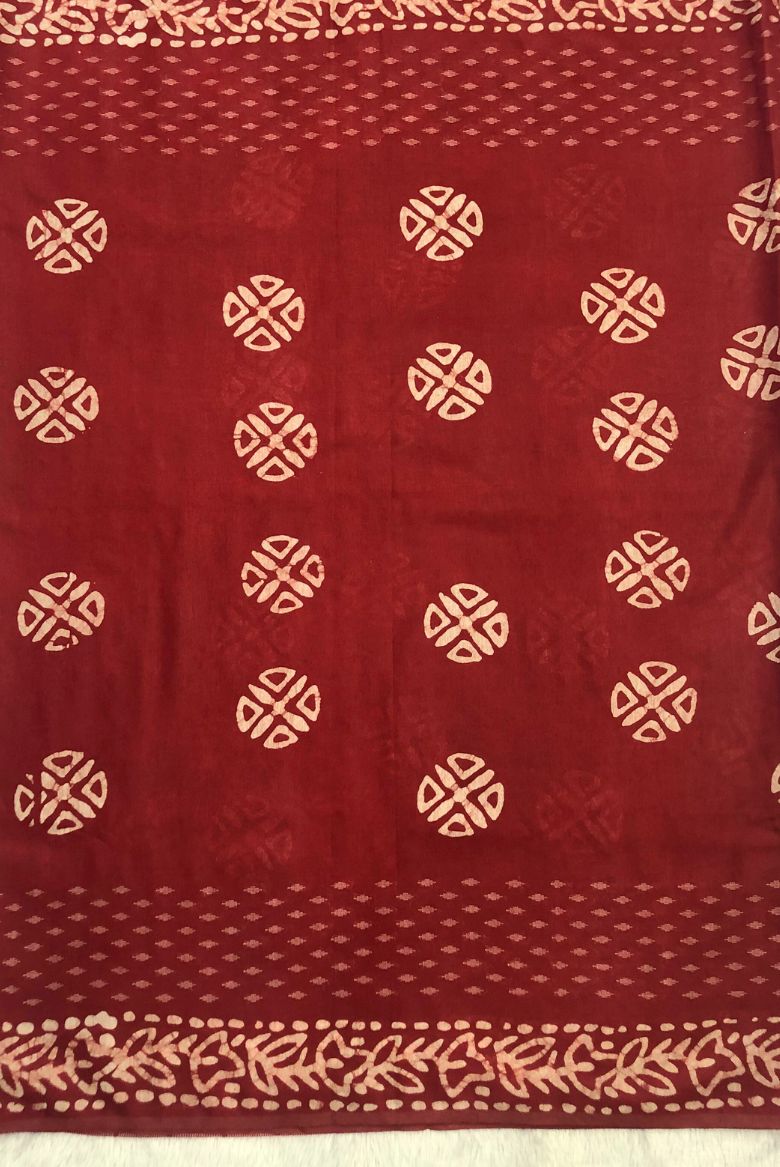 Dark Red Kota Silk Katwar Batik Print Saree - Image 3