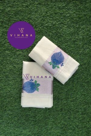 Kerala Cotton Set Mundu with Rose Gold Border