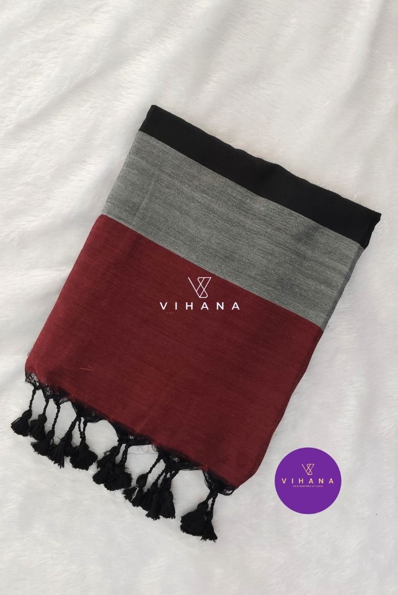 Deep Maroon Cotton Saree - Image 2