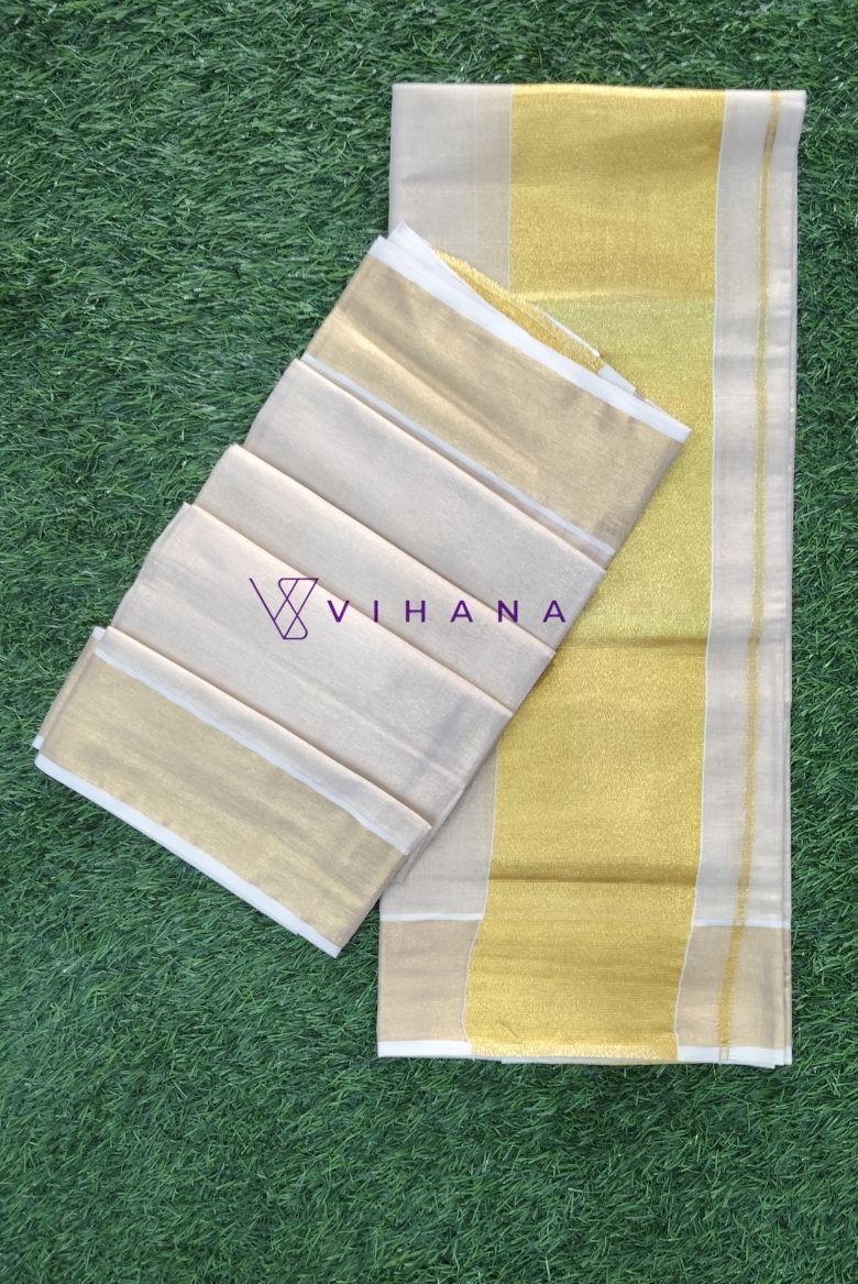 Kerala Tissue Silk Set Mundu Five inches - Image 2