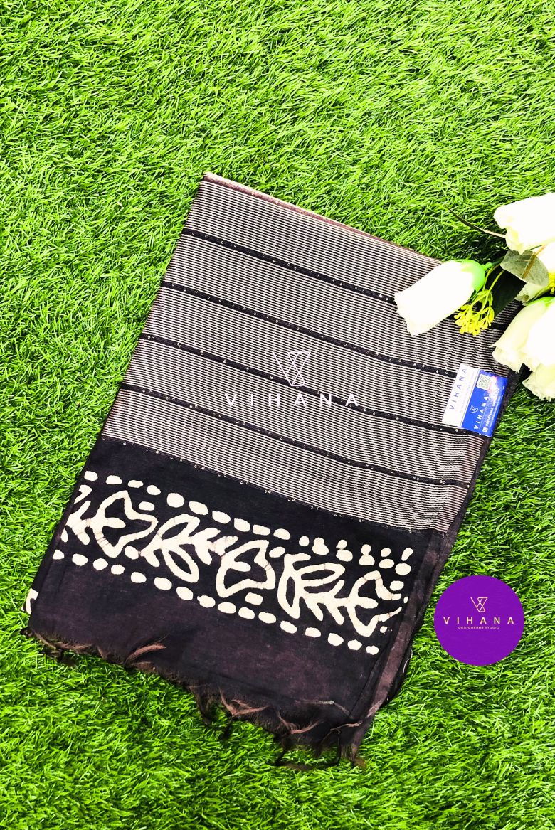 Dark Wine Kota Silk Katwar Batik Print Saree