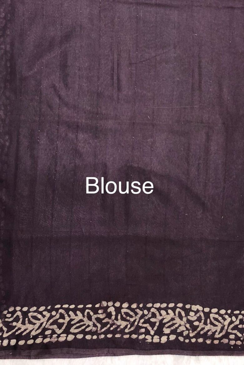 Dark Wine Kota Silk Katwar Batik Print Saree - Image 5