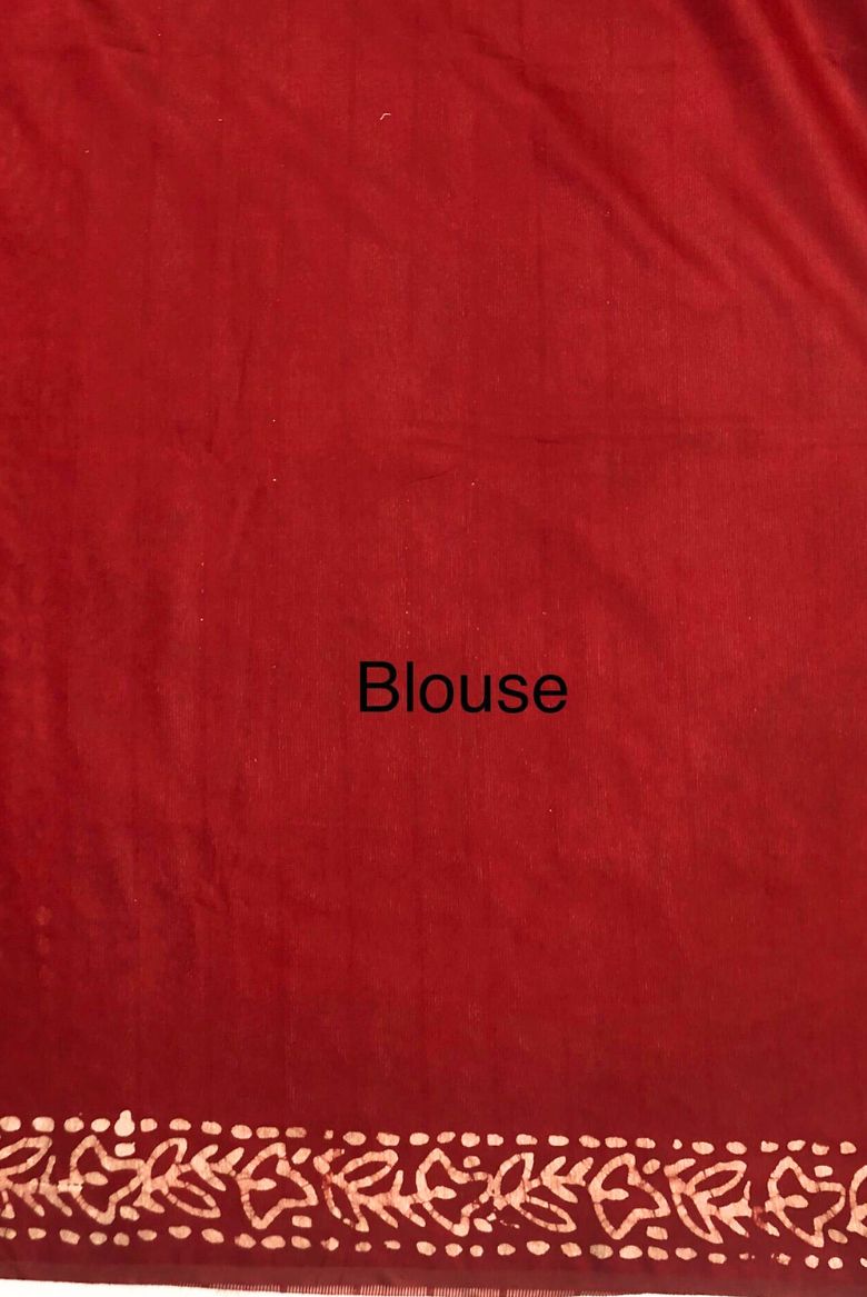 Dark Red Kota Silk Katwar Batik Print Saree - Image 5