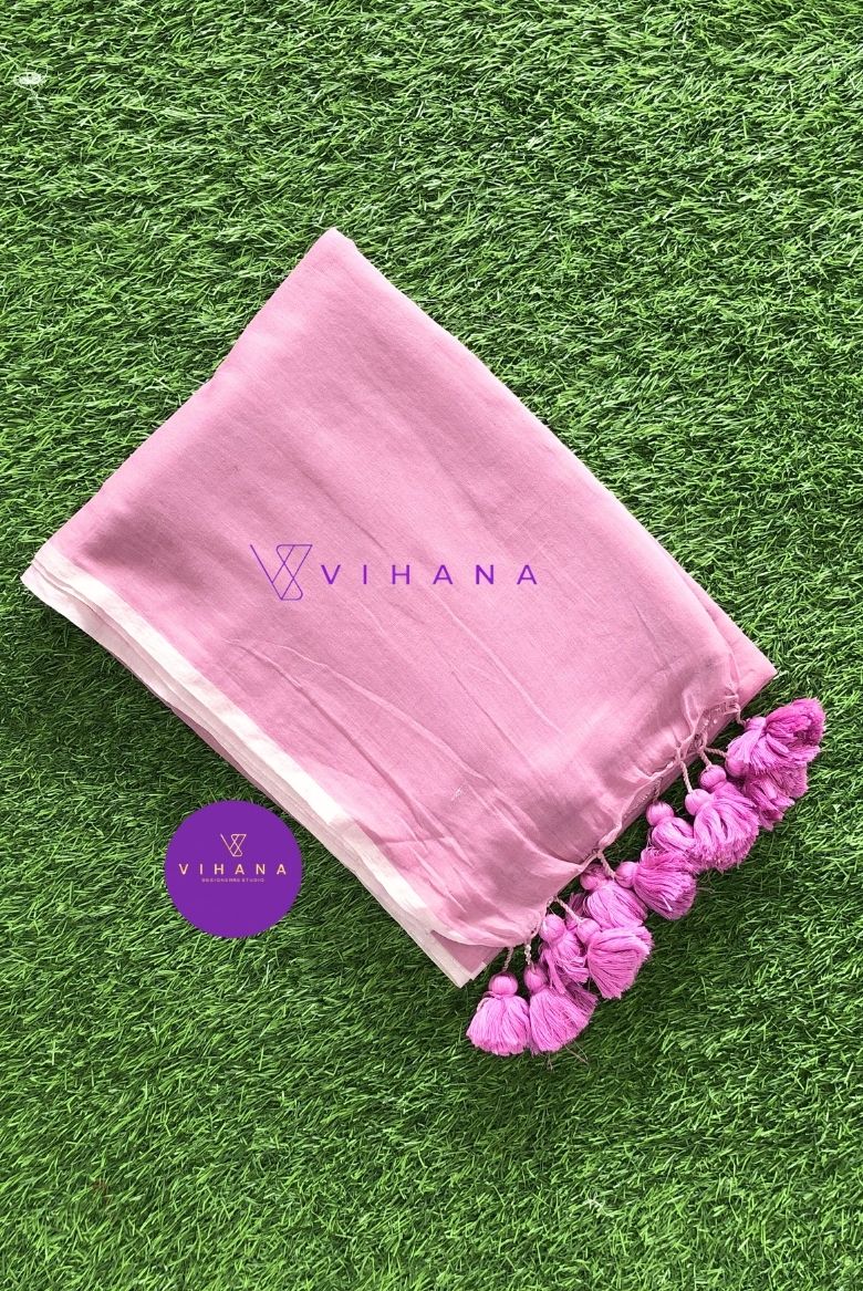 Dusty Mauve Mul Cotton Saree - Image 2