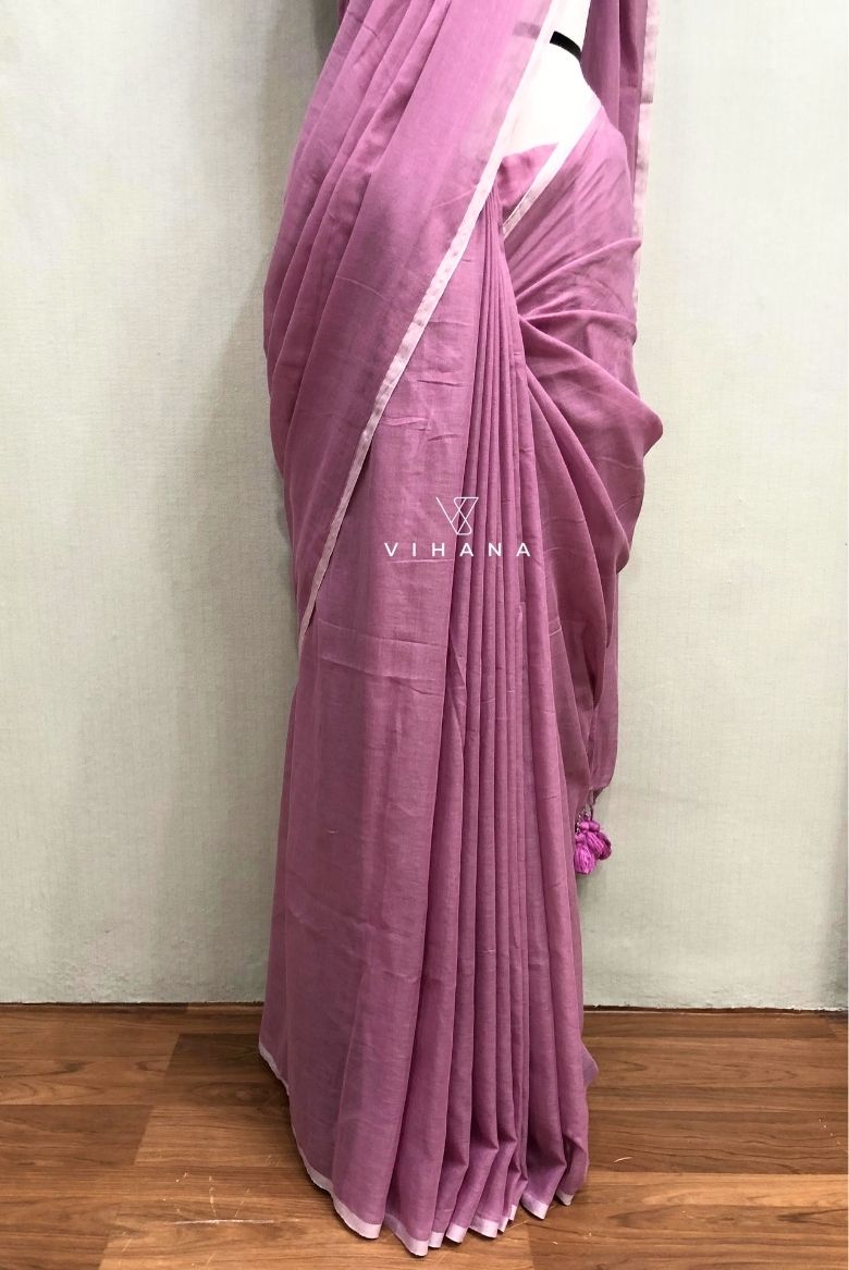 Dusty Mauve Mul Cotton Saree - Image 4